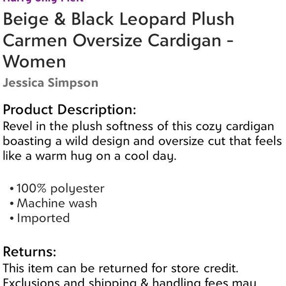 NWT! Jessica Simpson leopard plush oversized cardigan - Picture 4 of 4